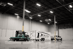 a warehouse interior view with a truck